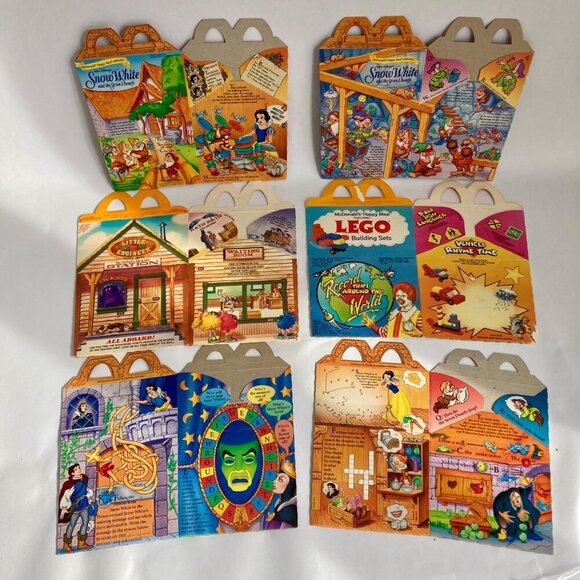 Vintage Lot 6 McDonald's Happy Meal Boxes UNUSED Snow White Lego Little Engineer - Picture 1 of 5